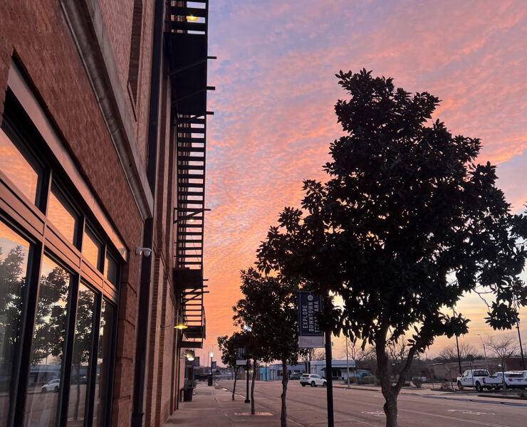 A purple and pink sunset from downtown Texarkana, Texas.