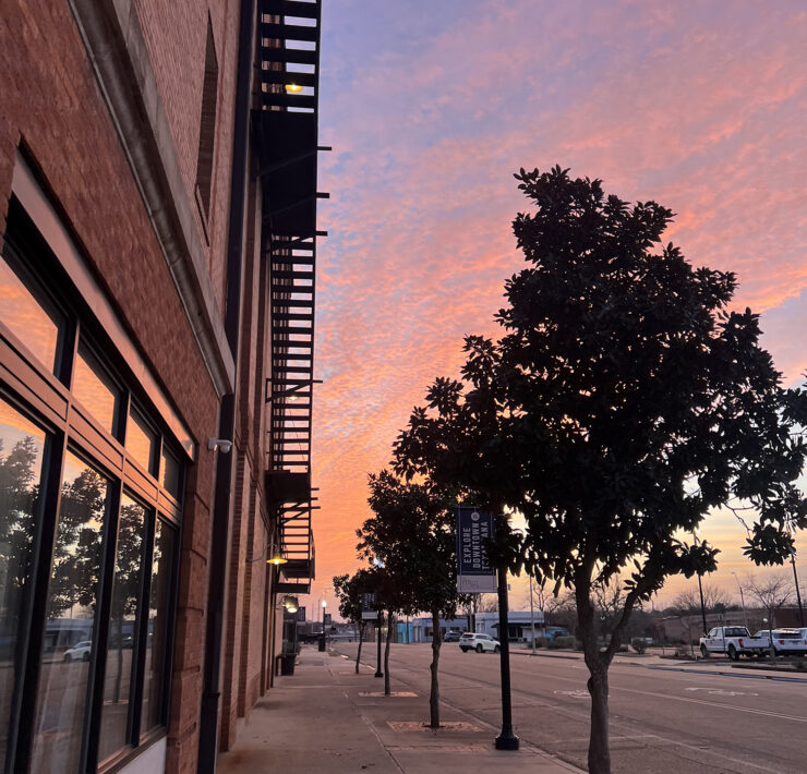 A purple and pink sunset from downtown Texarkana, Texas.